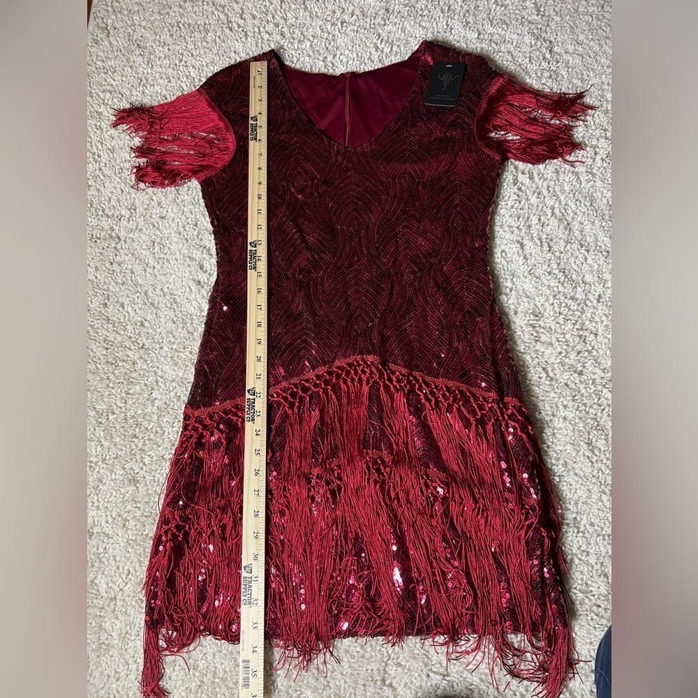 Women’s Large Red Sequin Fringe 1920s Dress NWT - Picture 5 of 8